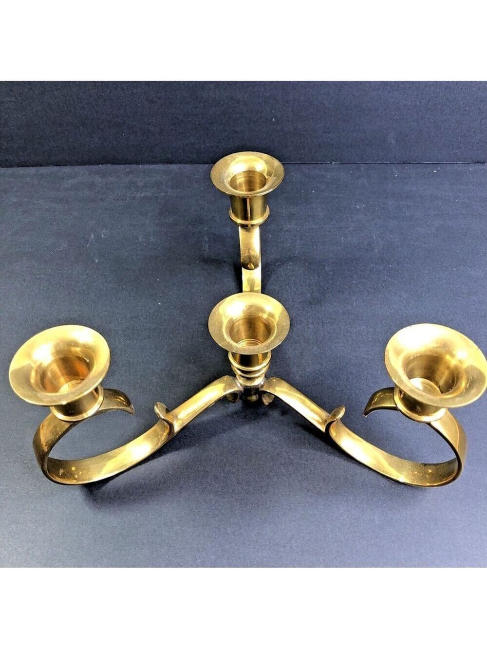 Vintage Brass Candelabra 3 Arms W/ Central Candle Holder Table Centrepiece TW